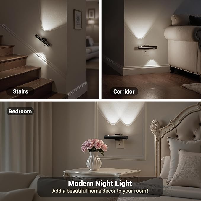 JandCase Dusk-to-Dawn Sensor Night Light, 5000K Daylight White Night Lights Plug into Wall, Adjustable Brightness 0-100LM, Dimmable LED Night Lights for Bathroom/Hallway/Bedroom/Stairway, 2 Pack