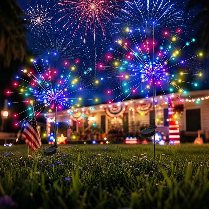 PEVOROS Garden Decor Solar Lights Outdoor,120LED Waterproof Colorful Solar Fairy Garden Lights for Outdoor Decoration,Yard, Patio, Porch,Flower Pot,Pathway, for 4th of July(2Pack)