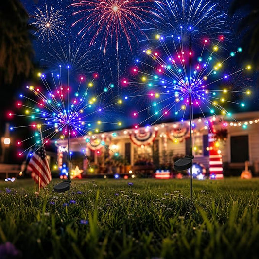 PEVOROS Garden Decor Solar Lights Outdoor,120LED Waterproof Colorful Solar Fairy Garden Lights for Outdoor Decoration,Yard, Patio, Porch,Flower Pot,Pathway, for 4th of July(2Pack)