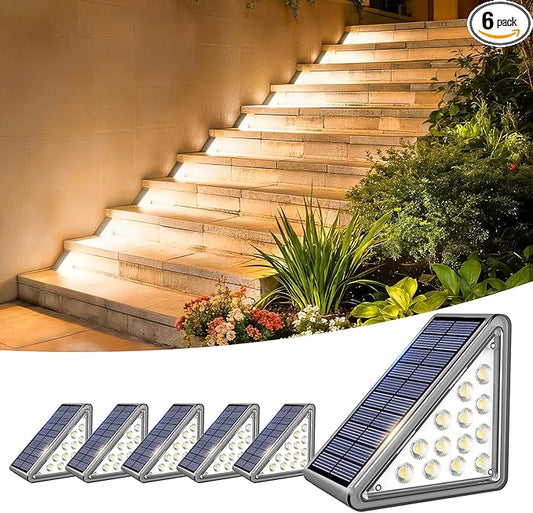 JEJOT Solar Step Lights Outdoor Waterproof IP65,Warm White Solar Stair Lights, Outdoor Light Decor for Stair, Deck, Step, Porch and Outside Patio, 6 Pack