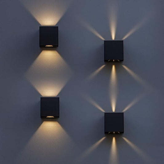 LUTEC 4-Pack LED Up & Down Modern Wall Lamp, Aluminum Anti-Rust Outdoor Indoor Wall Sconce, 10W 3000K Warm White, Adjustable Exterior Wall Light, Waterproof for Porch, Patio, Garden, Bedroom-Black