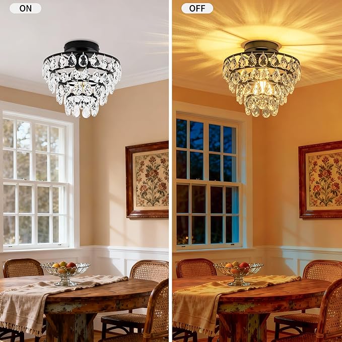 Mayful Modern Crystal Ceiling Light Fixture Black Semi Flush Mount Ceiling Chandelier Mini Ceiling Light for Hallway Bedroom Bathroom Living Room E26