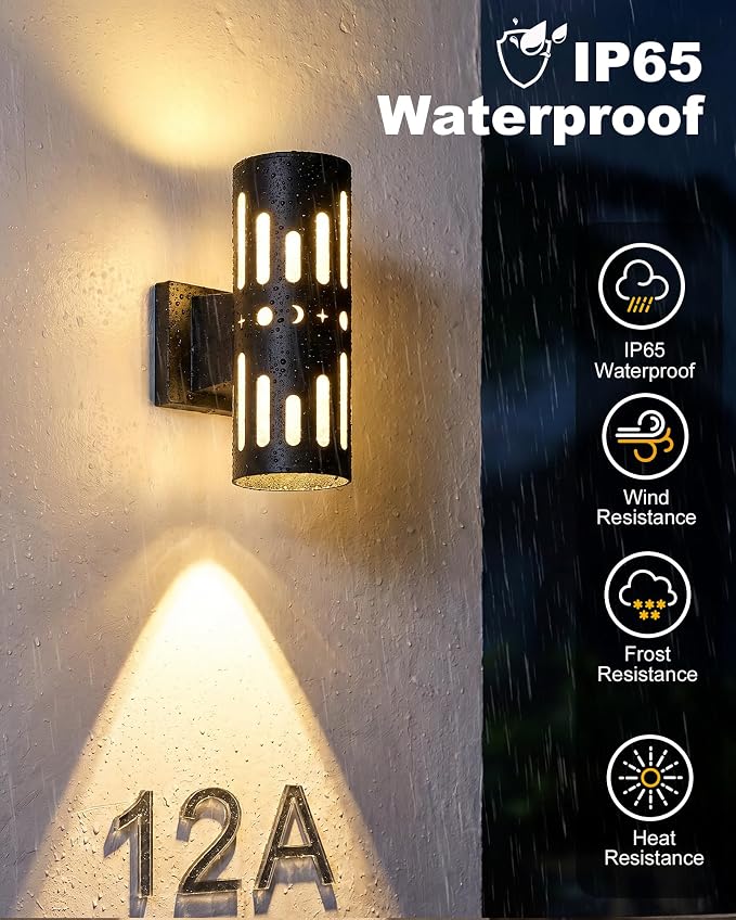 Solar wall Lights Outdoor, 2-Pack Dusk-to-Dawn Solar sconces, IP65 Waterproof up and Down Lights Outdoor for Garage, Fence, Patio, Porch, Yard
