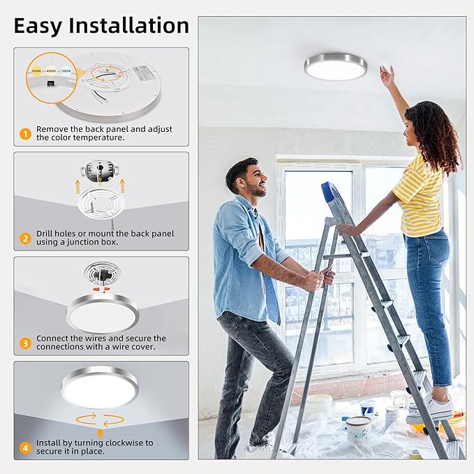 Hlite 6pack 12 inch Flush Mount LED Ceiling Light Fixture,24W 2400LM Super Slim Light Fixtures Ceiling Mount 3000K/4000K/5000K 3CCT Selectable,Light Fixtures for Kitchen,Bedroom (Nickel)
