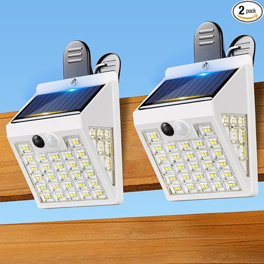 Clip On Solar Lights Outdoor,Motion Sensor Outdoor Lights, 72LEDs 600LM Clip on Solar Fence Lights Outdoor Waterproof LED,Solar Lights for Wall Fence,Deck, Gutter,Camping (2, White)