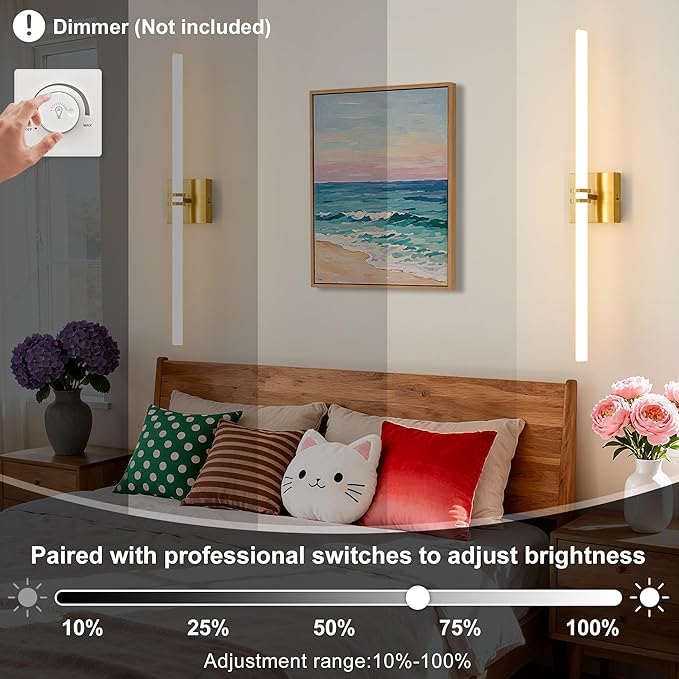 Bathroom Light Fixtures,Gold 28W LED 360° Full Lighting Modern Wall Sconce Vanity Light with 5-Color Dimmable 3000K-6000K, 29.92inch Vanity Lighting for Bath, Powder Room, Bedroom, Hallway