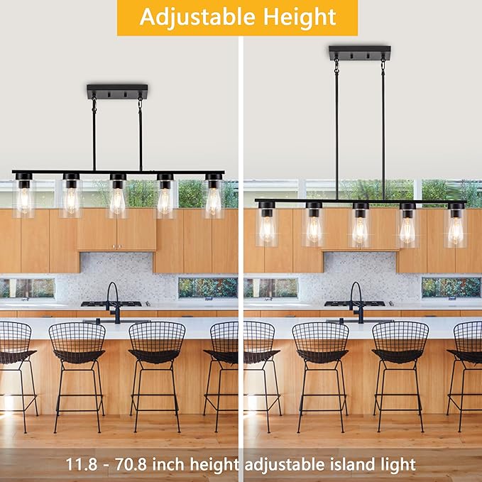 Dining Room Light Fixture, Black Island Lights for Kitchen Farmhouse Chandeliers for Dining Room Modern Kitchen Island Lighting Kitchen Island Light Fixtures Farmhouse Chandelier Linear Chandelier