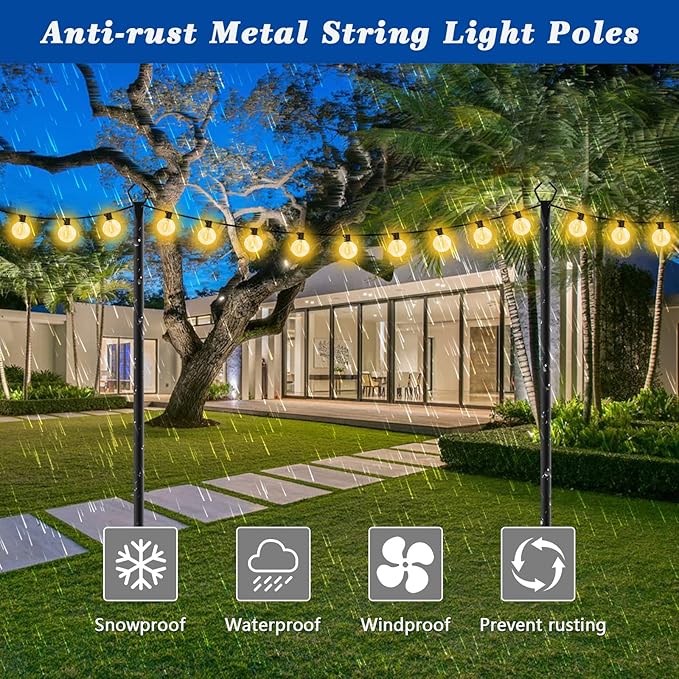 Beizelte 2 Pack String Light Poles,10 Ft Light Poles for Outside String Lights,Outdoor Lights Pole with Fork,Metal Poles Stand for Patio Deck Backyard