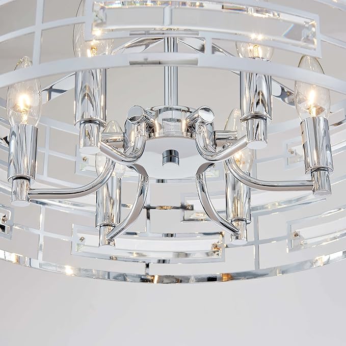 Saint Mossi Modern K9 Crystal Chandeliers, Drum Pedant Light Fixture for Living Space, D18 x H24, Adjustable Chains 59", Chrome Finish Metal Frame