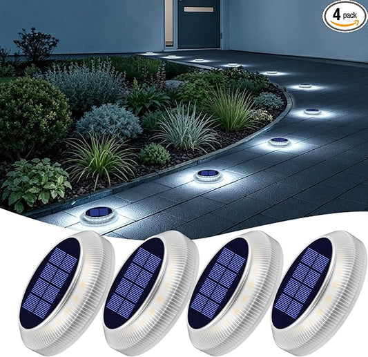 YiLaie Solar Dock Lights Outdoor Waterproof Solar Powered Marine Stick on Deck Step Lights for Outside Driveway Marker Boat Stair Sidewalk Pathway Garden Yard Warning Auto On/Off (White, 4 Pack)