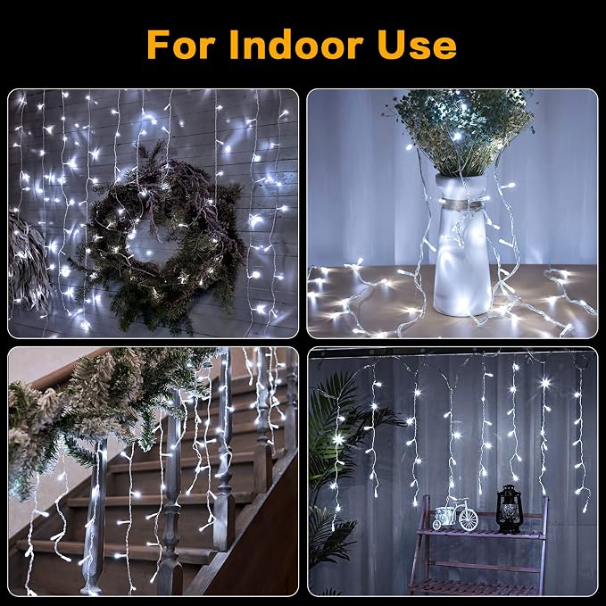 Techip Christmas Lights Outdoor, 33ft 400 LED Icicle Lights for Outside, Plug in Curtain String Lights with 8 Modes Waterproof for Patio Party Holiday Decorations Cool White