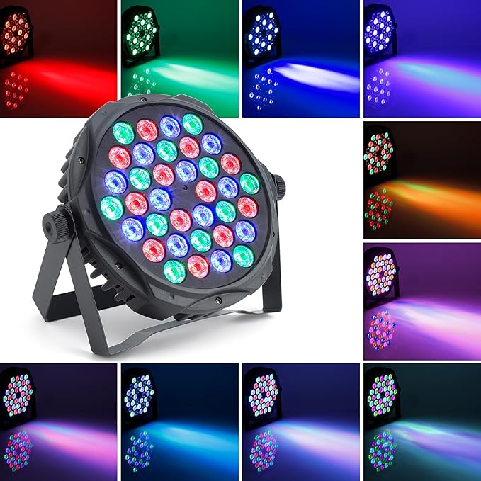 Bluetooth Party Lights, 36LED Party Light with IR Remote, DJ Lights with Music Sound Activated, Timed Floodlight with Fan Suitable for Family Parties, Music Studio, 2 Packs