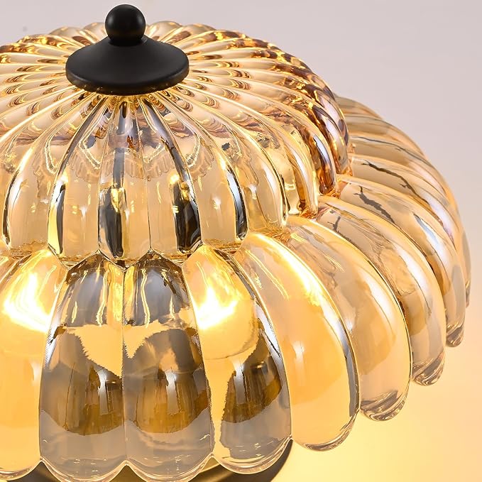 HuixuTe Modern Semi Flush Mount Ceiling Light, 3-Light Black Close to Ceiling Light Fixture with Amber Glass Shade for Living Room Entryway Bedroom