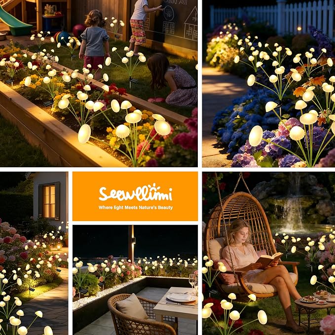 Solar Garden Lights Outdoor, 6Pack Solar Lights Garden Decor, Swaying Mushroom Lights Waterproof for Yard, Patio,Pathway Decoration,Gifts for Women,Mom(Warm White)