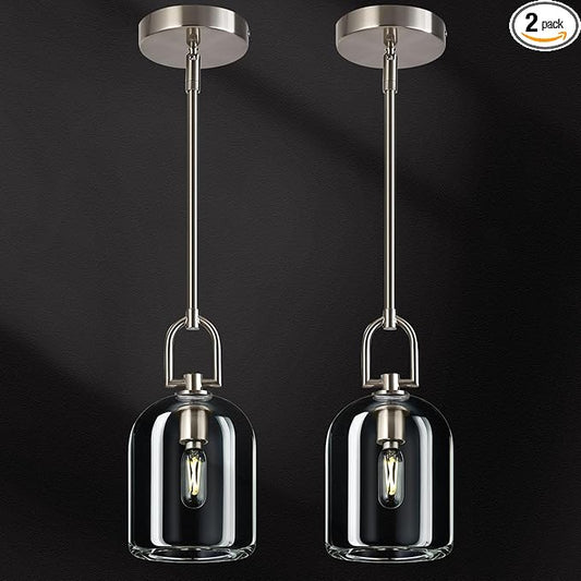 Modern Nickel Pendant Lights Kitchen Island Ceiling Chandelier Indoor Thick Crystal Hanging Light Fixtures for Kitchen Living Room Dining Room Bedroom（2Pack）
