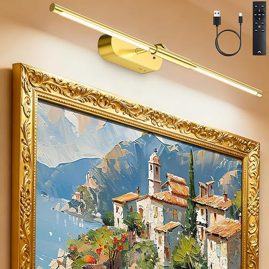 Glendan Wireless Picture Light for Wall: 24" Rechargeable Art Light with Remote & Timer, 8000mAh Battery Operated Poster Lights, 3 Color Modes & 3 Brightness Levels for Pictures, Gallery, Frame