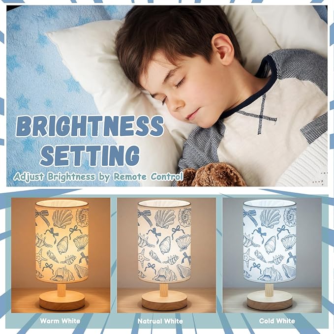 Glooglitter Summer Blue Ocean Table Lamp 3 Colors Dimmable Lights Beach Room Bedroom Sea Decor 9.72 x 5.12 Inch Beach Bedroom Lamps Starfish Conch Seashell Bedside Night Light for Desk Birthday Gifts