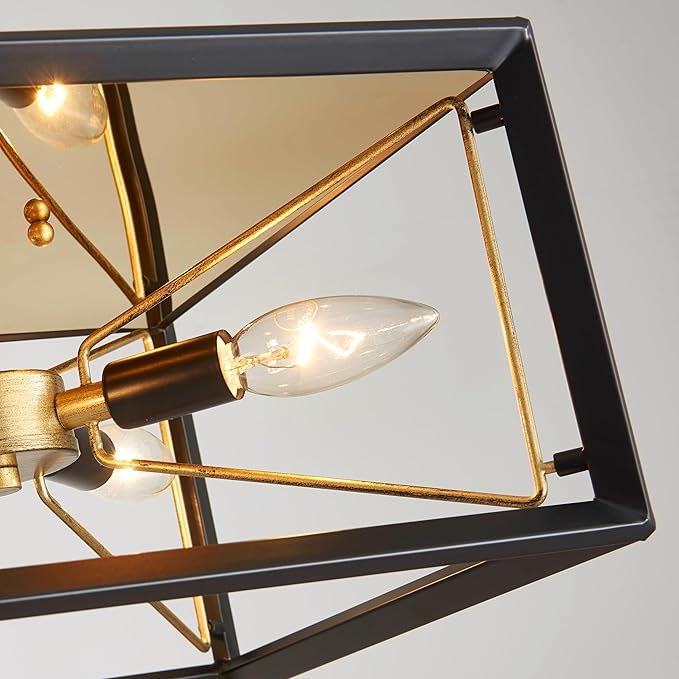 AGV LIGHTING CL047BB Modern Ceiling Light, Semi-Flushmount Close to Ceiling Light Fixture, Perfect for Living Space, D13 x H5, 4 x E12 Socket, Rustic Brass & Matte Black Finish