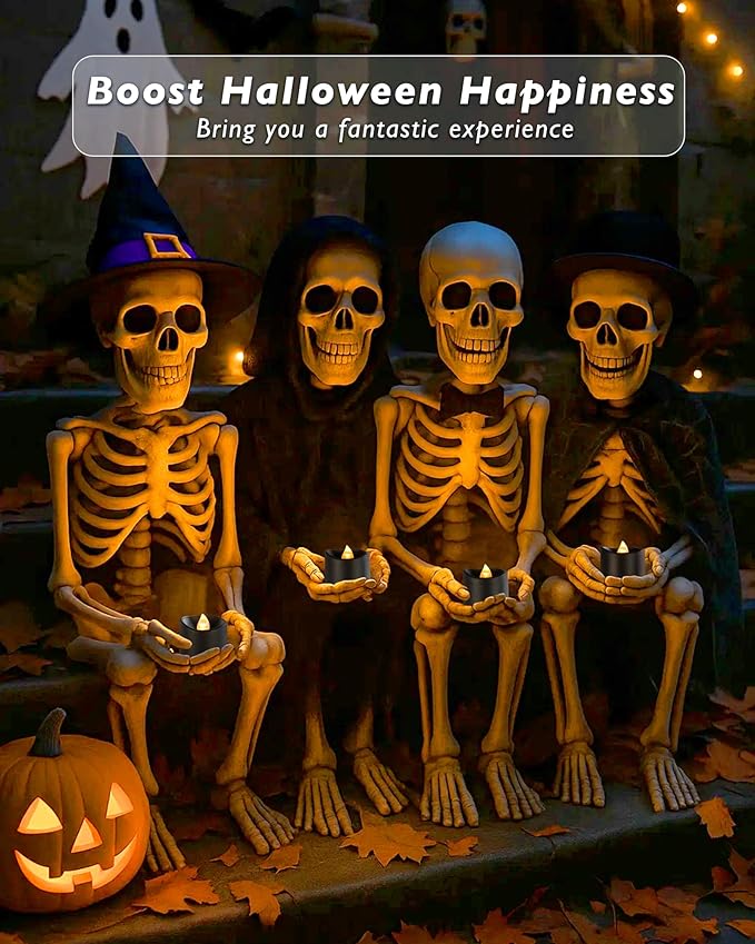 Raycare Black Battery Operated Tea Lights, 200+Hour Electric Flickering Flameless Candles, Realistic Votive LED Tea Lights for Wedding Party Table Christmas Halloween Decorations, 12 Pack