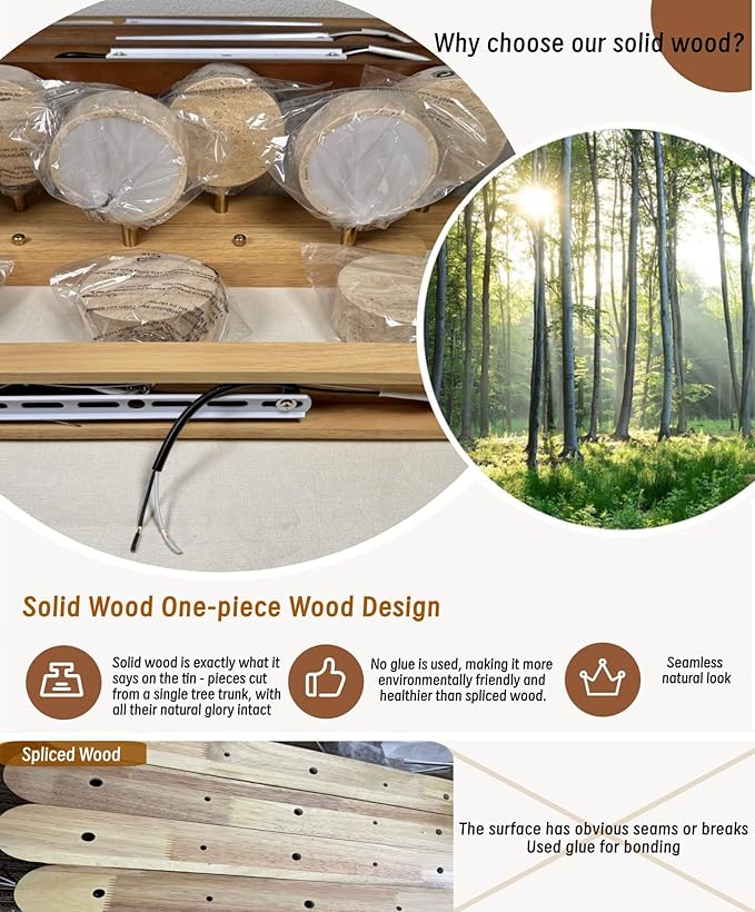 Farmhouse Wood Vanity Light Fixture Nordic Style Stone Wall Lamp Natural Travertine Shade Linear Bathroom Wall Sconce 3 Lights Rotatable LED Wall Light Over Mirror - Natural Wood Color