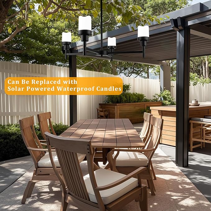 Battery Operated Chandelier, Outdoor Hanging Candle Lights Battery Gazebo Lights, Outdoor Chandelier for Gazebo, Canopy, Pergola, Porch, Tent Decor (4)