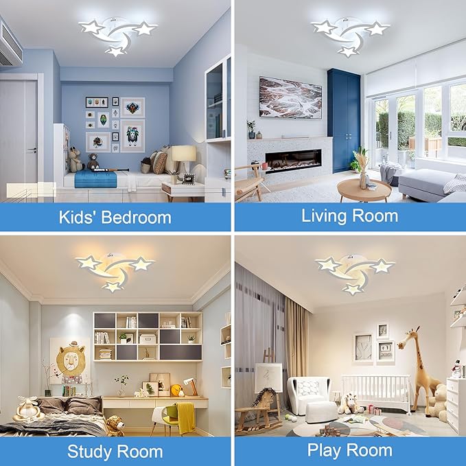 3 Lights Star LED Modern Ceiling Light, 21" 24W Flush Mount Ceiling Light Fixture, 3 CCT(3000K/4500K/6500K) via Wall Switch Ceiling Lamp for Bedroom Living Room KidsRoom Playroom