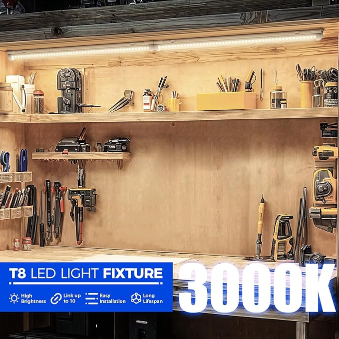 Barrina LED Shop Light 2FT, 20W 3000LM 3000K, Clear Cover Linkable Tube Lights, V Shape Integrated T8 LED Lighting, Ceiling Lights for Garage, Warehouse, Workshop, ETL Listed, 2 Packs