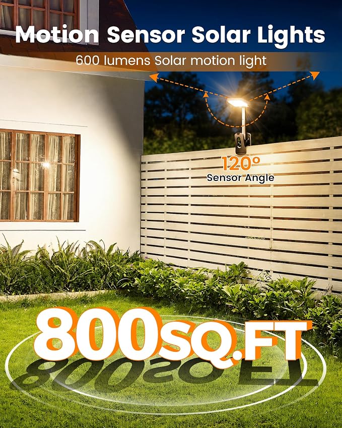 Clip On Solar Lights Outdoor, Motion Sensor Outdoor Lights, 92 LEDs 600LM Solar Fence Lights Outdoor Waterproof,Security Lights for Fence, Deck, Gutter (2, Clamp/Black/3000K)