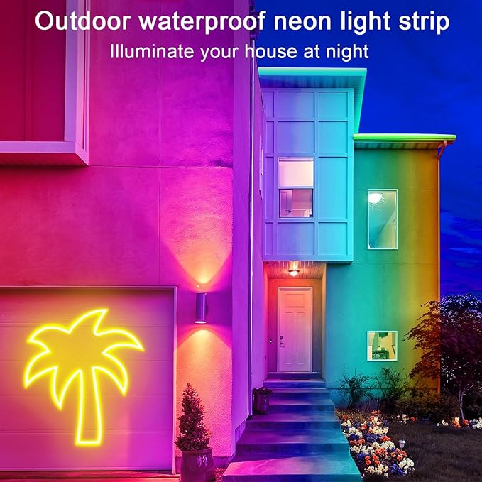 segrass 16.4FT DC24V RGB LED Neon Rope Lights with Remote/APP Control, Waterproof, Flexible, Multicolor, Modern Style for Bedroom, Room, Outdoors, Christmas Decor