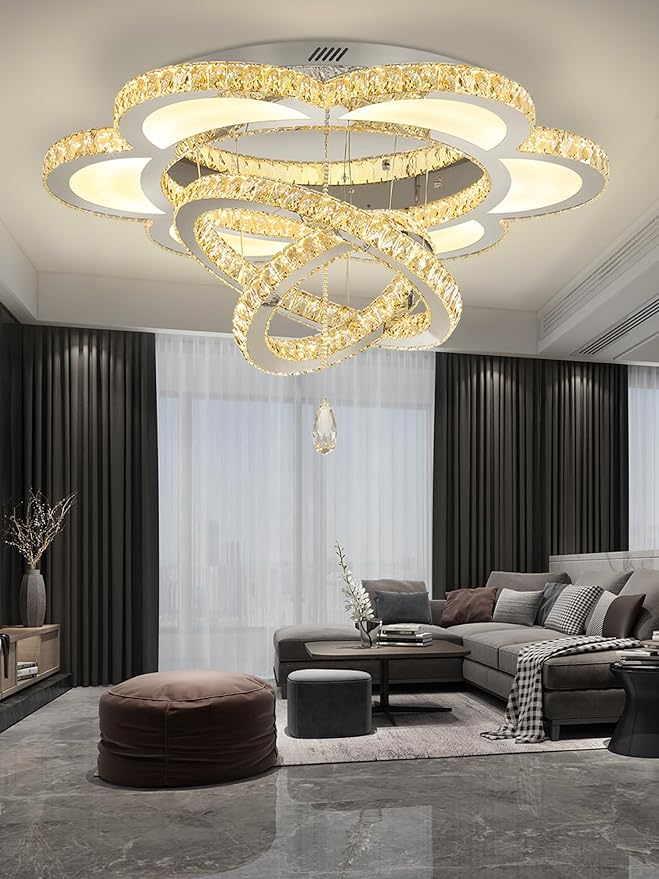 ykolupty W40 Modern Crystal Chandelier Flush Mount Chandelier Light Fixture for Living Room Kitchen Island Bedroom Hallway Entryway Foyer Luxury Ceiling Lamp