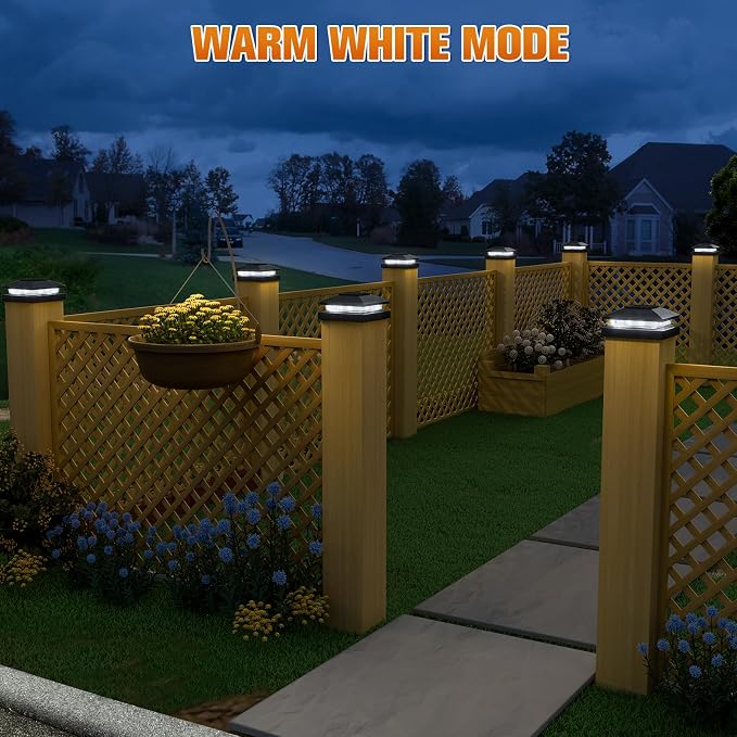 APONUO Solar Post Cap Lights for 4x4 Posts - IP64 Waterproof, 6500K LED, No-Wire Fence Lights & Deck Lights for Patio Garden Yard Patio, Black-Cool White, 12 Pack