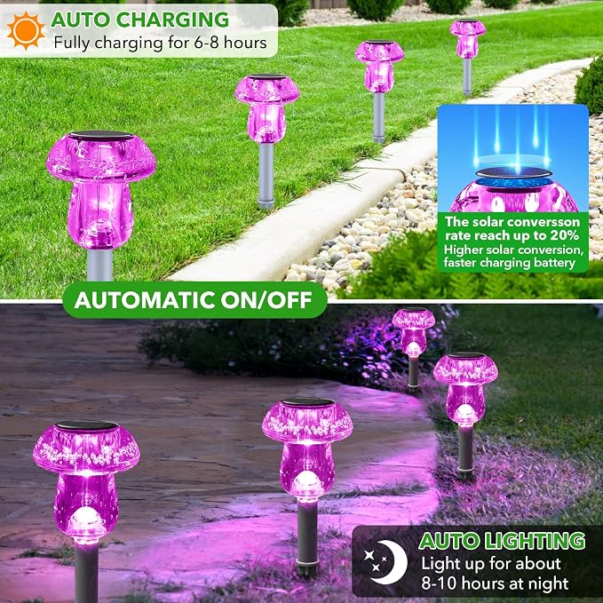 Solar Lights Outdoor, 16 Pack Mushroom Lights Outside Waterproof, Solar Powered LED Lighting for Garden, Yard, Landscape, Path, Pathway, Lawn, Walkway, Driveway, Backyard Halloween Decor (Purple)