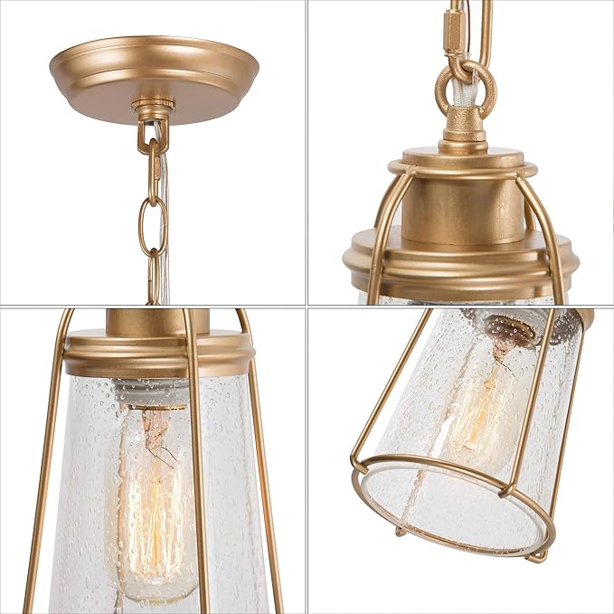 KSANA Gold Pendant Lighting, Mini Modern Hanging Light Fixture with Seeded Glass Shade for Kitchen Island, Foyer, Hallway, Bedroom and Entryway