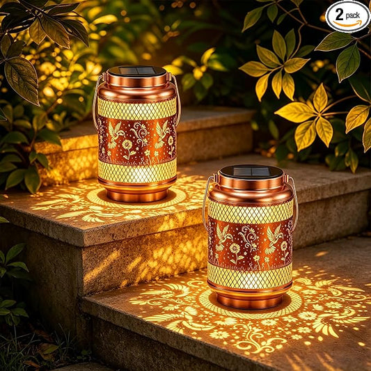 2 Pack Solar Lanterns Outdoor Garden Decor Solar Lights Waterproof Hummingbird Decorative Hanging Metal Lights Gardening Gifts for Mom Women Outside Yard, Patio, Backyard, Farm