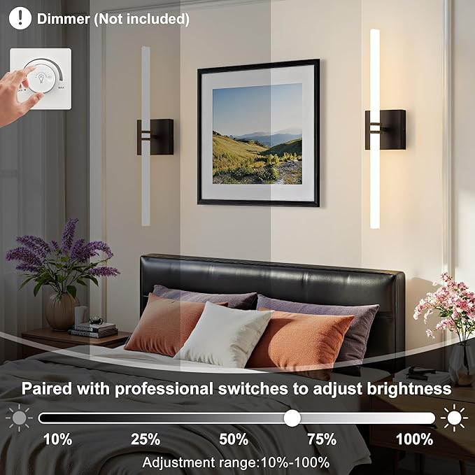 Bathroom Light Fixtures,Black 18W LED 360° Full Lighting Modern Wall Sconce Vanity Light with 5-Color Dimmable 3000K-6000K, 22.05inch Vanity Lighting for Bath, Powder Room, Bedroom, Hallway