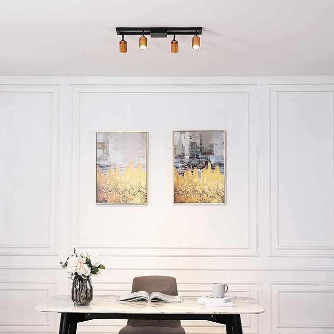 Shura - Square 4-Light Black and Brass Integrated LED Ceiling Light w/Rotatable Heads, Adjustable Flush Mount Ceiling Light, 3000K, 1820 Lumens