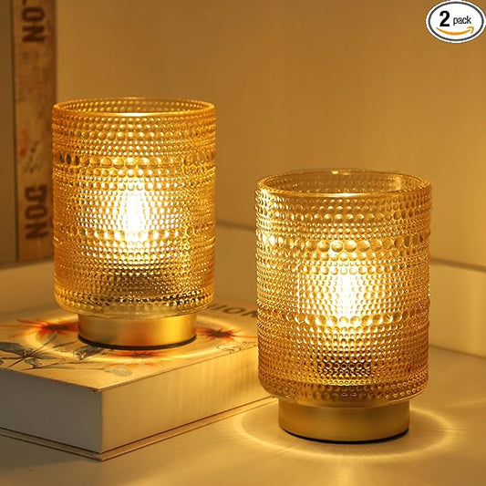 2 Pack Battery Operated Decorative Aesthetic Lamp with Timer for Bedside,Small Cordless Table Lamps with LED Warm Bulb for Bookshelf/Entryway/Nightstand/Dorm/Coffee Table/Office Cubicle Decor(Golden)