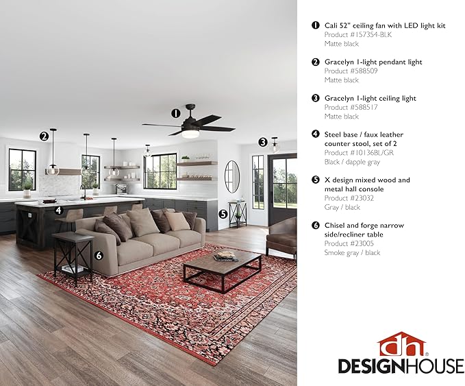 Design House 588517 Gracelyn Modern Indoor Dimmable Semi-Flush Ceiling Light with Clear Seedy Glass Globe Shade for Kitchen Hallway Bedroom, Matte Black