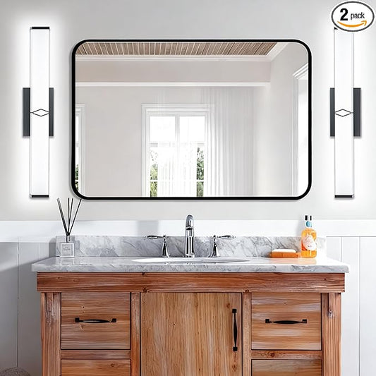 32 Inch Bathroom Vanity Light 3200LM, 5700K Daylight White Modern Bathroom Light Dimmable, AC 120V 36W Matte Black LED Vanity Lighting Fixtures Wall Sconce ETL Certified, 2Pack