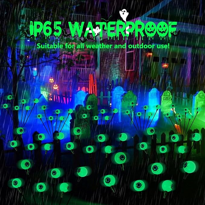 2026 Upgraded 6 Pack Halloween Decorations Outdoor, Green Solar Eyeball Lights, 36 LED Eye Balls Swaying Firefly Light Waterproof (Soft Glowing or Steady on) for Garden Lawn Pathway Grave Yard Decor