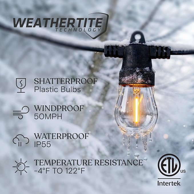 Brightech Ambience Hybrid Outdoor String Lights - Dual Plug and Solar Powered Waterproof LED Light String for Outside - 27 Ft, Dimmable 4W, Soft White Edison Bulbs for Camping, Patio, Cafe, Yard