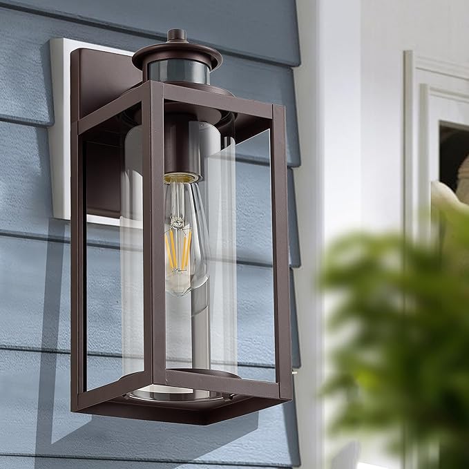 MICSIU Bronze Motion Sensor Exterior Wall Light 2 Pack, Waterproof Dusk to Dawn Outdoor Lighting with Clear Glass, 13 Inch Outside Porch Light for House, Front Porch, Garage, Walkway