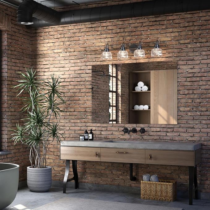 Progress Lighting Archie Collection 4-Light Clear Double Prismatic Glass Coastal Bath Vanity Light Venetian Bronze