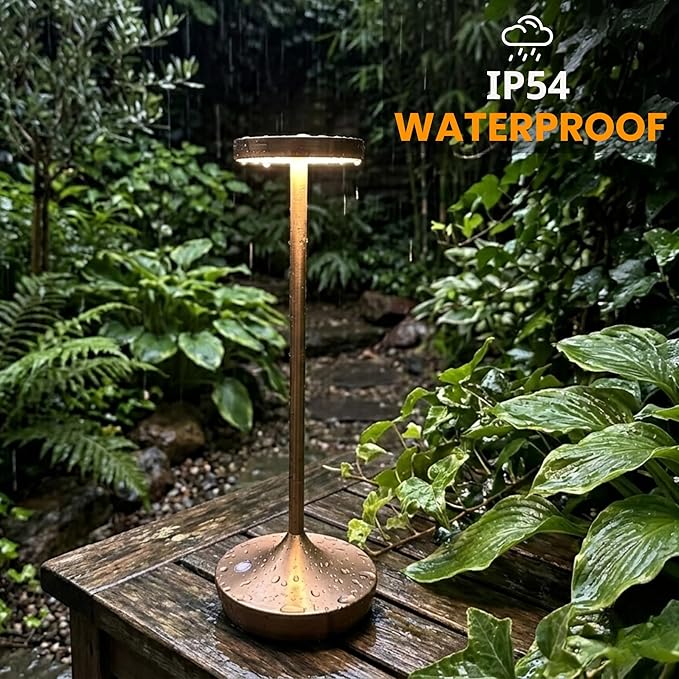 Cordless Table Lamps, Rechargeable 6000mAh LED Desk Lamps, Up to 60 Hours, Touch Control with 3-Level Dimming, Portable Waterproof Lights for Restaurant, Dining Table, Patio & Home (Bronze)