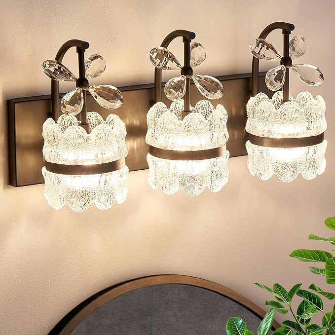 Bathroom Lights Over Mirror - Makeup Lighting Black - Bathroom Vanity Light with Acrylic Shades for Bath, Makeup Desk, Farmhouse, Hallway, 3-Light