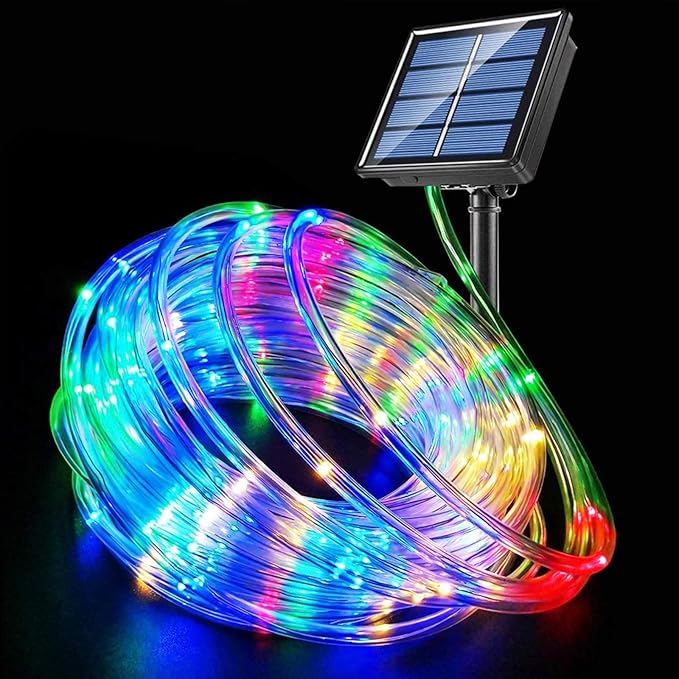 Honche Solar Rope Light 33FT 100LED IP65 Waterproof Outdoor LED Copper Fairy String Tube Lights for Party Gazebo Garden Patio Stair Balcony Fence Tree Daily Christmas Decoration(Solar-Multicolor)