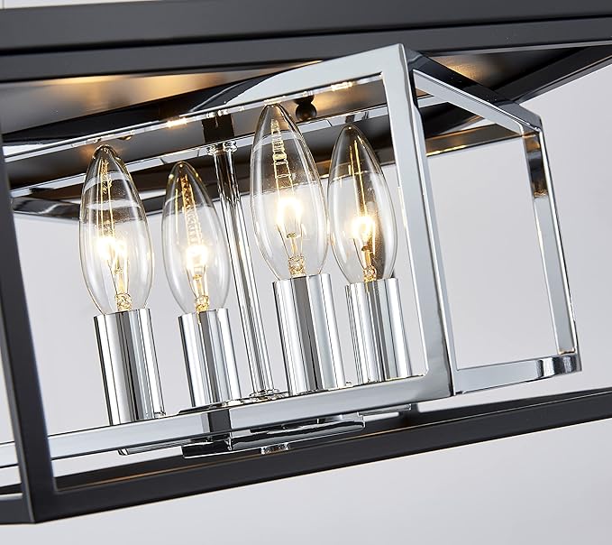 AGV LIGHTING CL035S Modern Flush Mount Ceiling Light Fixture, Square Ceiling Light, E12 Base 3-Lights, L12 x W12 x H7, Matte Black & Chrome Finish