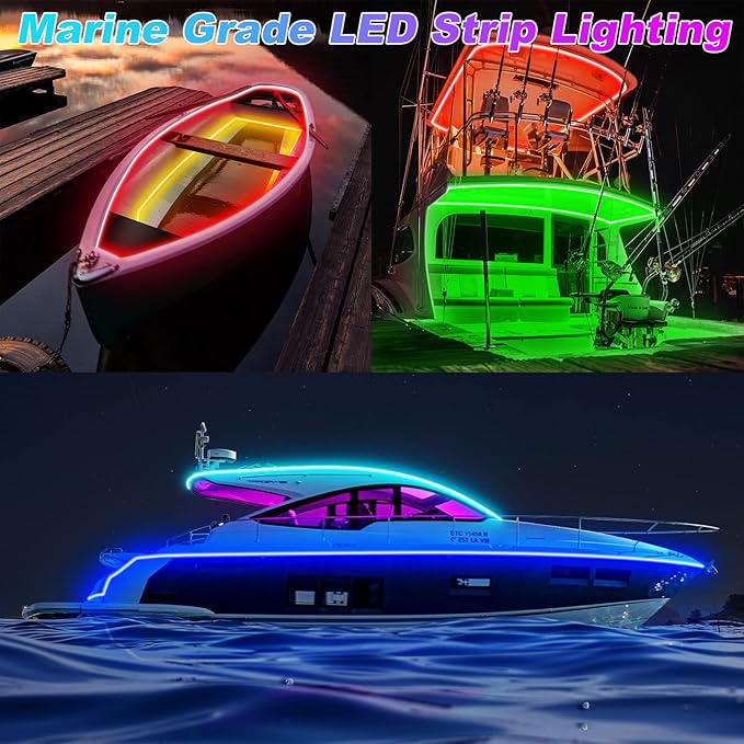 LED Boat Lights Strip 33FT, IP67 Marine LED Strip Pontoon Boat Light App Control, 12V RGB Waterproof Boat Interior Light, Night Fishing Lighting for Bass Boat, Kayak, Jon Boat, Cabin, Deck