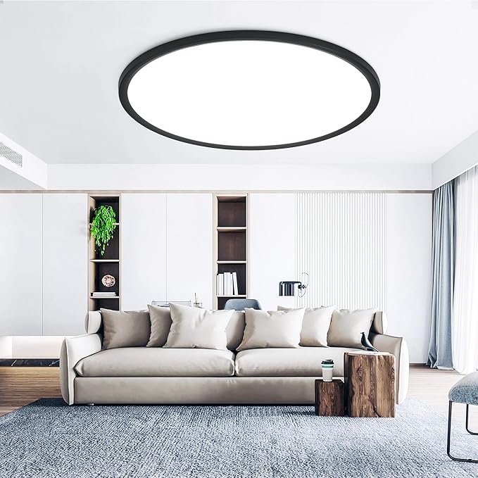 20 Inch Flush Mount Ceiling Light with Remote, 45W Dimmable LED Fixture 4500LM, 3000K-6500K Adjustable, Round Ceiling Lamp for Bedroom, Kitchen, Living Room, Dining Room, Bathroom, Black