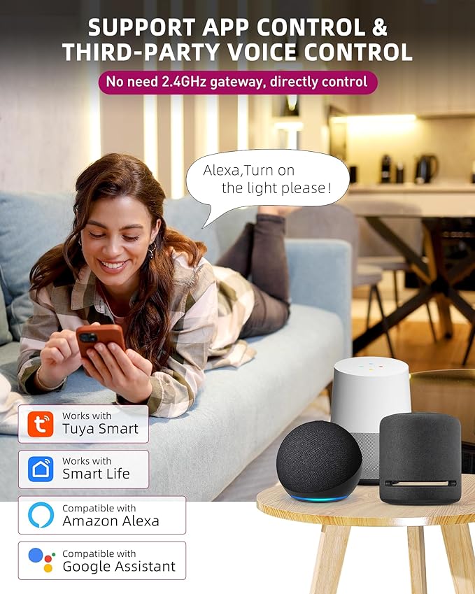 EMITEVER WiFi&Bluetooth 5-in-1 LED Controller WT5 Dimmable for DC12-24V PWM Single Color/CCT/RGB/RGBW/RGBCCT LED Strip Lights, Compatible with Tuya APP/Smart Life/Alexa/Google Home
